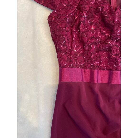 NWT MIUSOL Sequin Party Cocktail Midi Dress L Sweetheart Neck Cap Sleeve Maroon - Picture 8 of 13